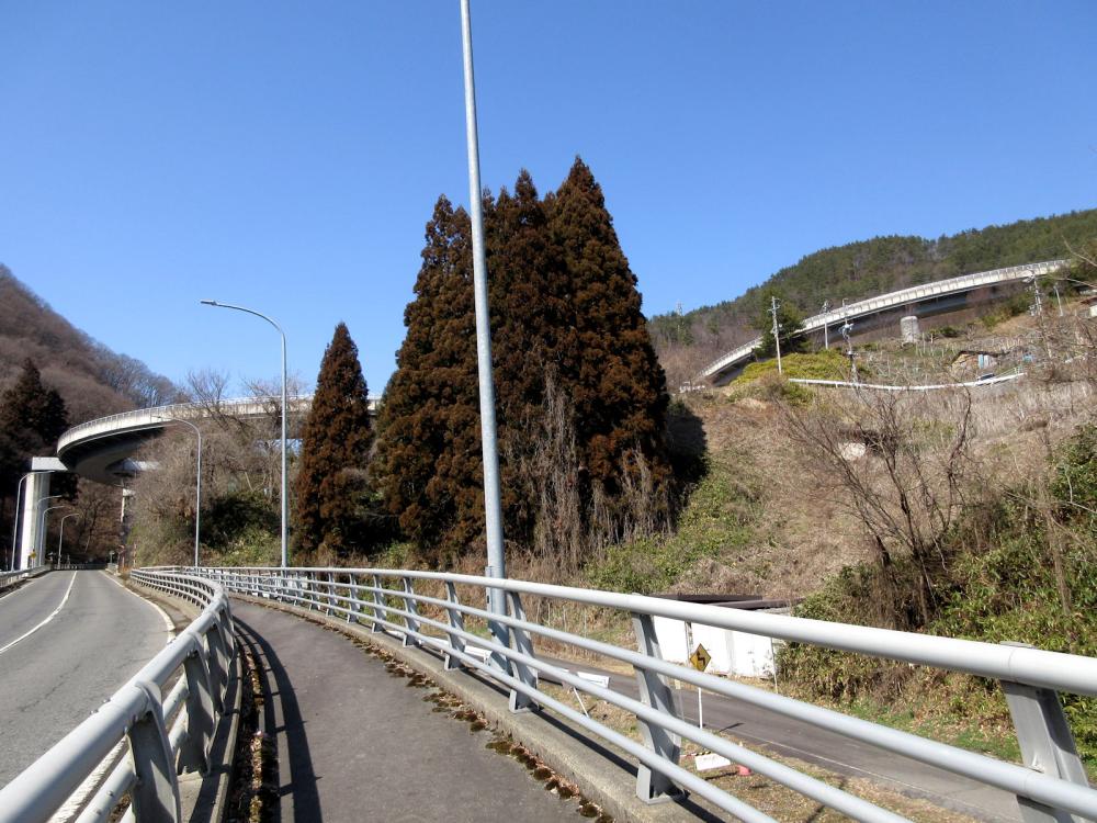 真光寺ループ橋 下方からみた全体像の写真